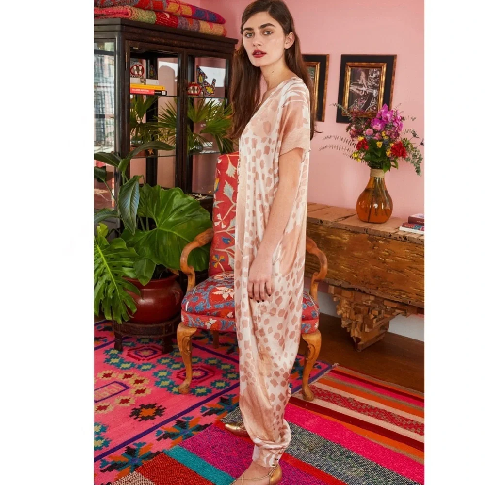 Free People x Carolina K Sera Silk Blend Harem Jumpsuit NWT Champagne Jungle XS